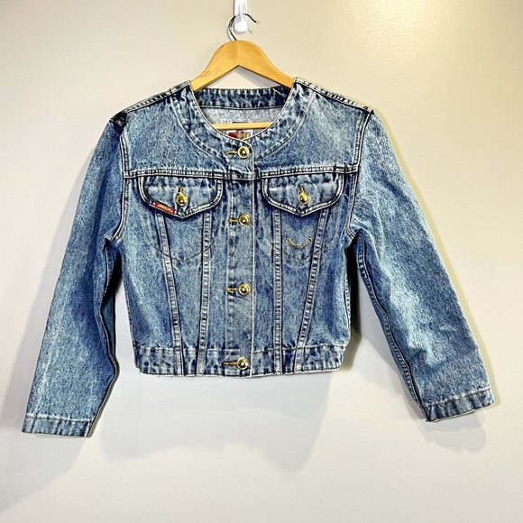 Jordache Gold 80's Vintage Light Wash Acid Jean Jacket Gold Buttons Cotton Small - Picture 1 of 10